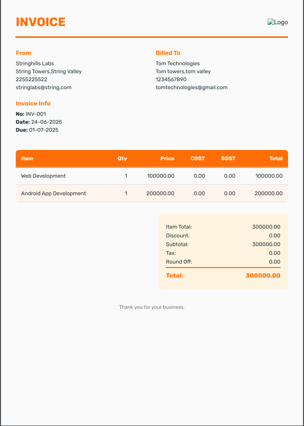Amber craft invoice template preview