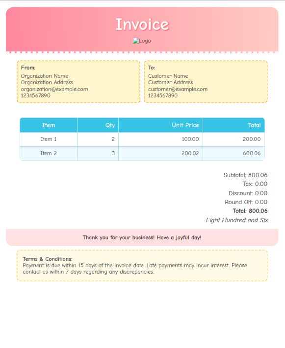 Balloon Fun invoice template preview